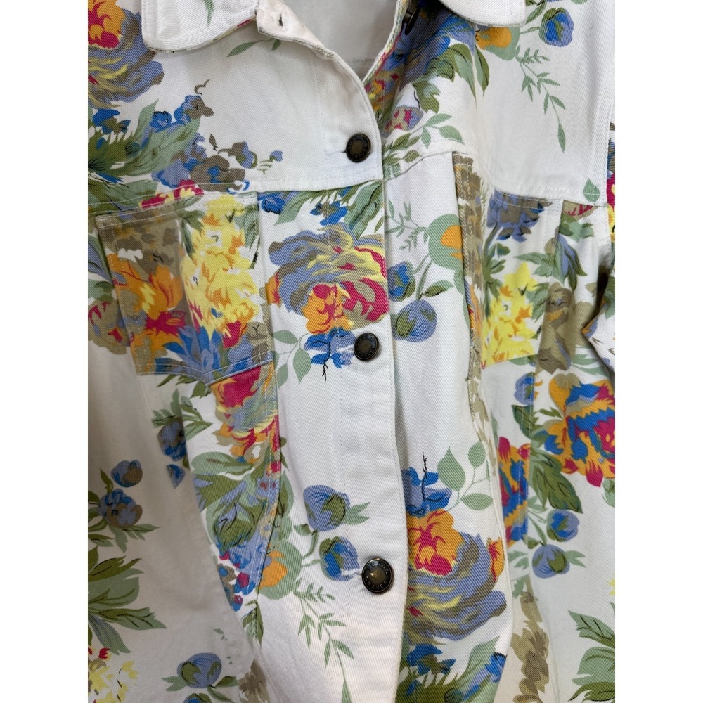 Susan Graver Floral Denim Trucker Jacket White Cotton Button Front Plus Size 1X - Picture 4 of 11